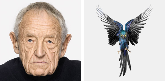 Left: Zuckerman's portrait of Andrew Wyeth featured in his Wisdom project Right: Image from Zuckerman's latest book, "Bird"